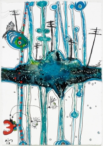 Eyewitness foul-ups of the neckerchief needlewoman; Watercolor, ink, and enamel on paper; 12 x 8.5 